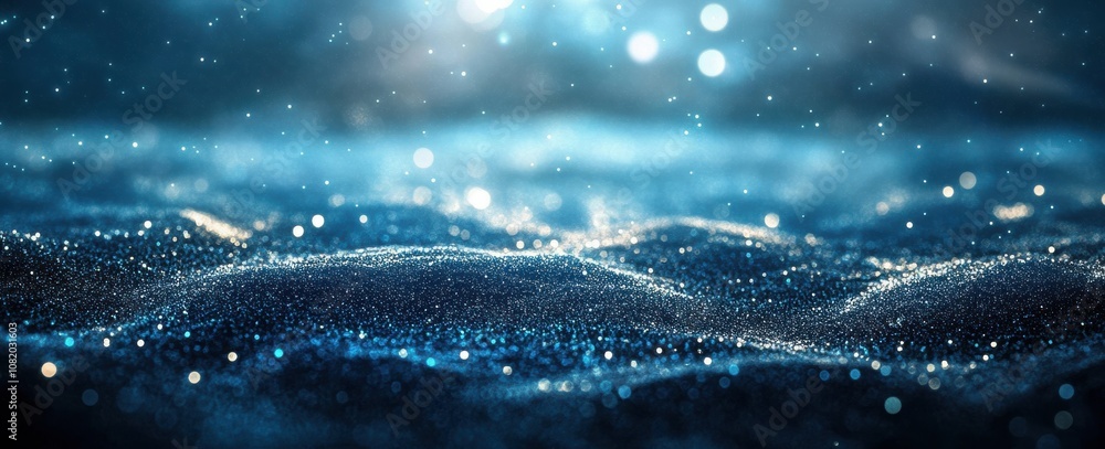 Poster captivating blue water surface with sparkling light reflections and dreamy bokeh effect creating an 