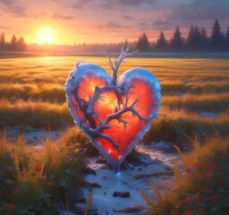 Fototapeta premium Illustration of shiny heart shape in spring time.
