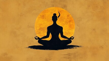 Silhouette of a meditating figure against a sun backdrop.