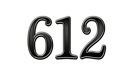 black metal 3d design of number 612 on white background.	