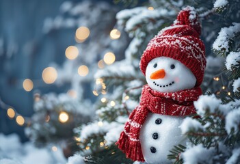 Snowman with a scarf with copy space, AI-Generated, ideal for winter-themed designs, holiday greetings, and festive decorations.
