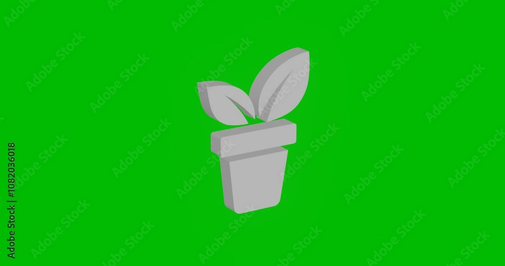 Poster animation of rotation of a white plant in pot symbol with shadow. simple and complex rotation. seaml