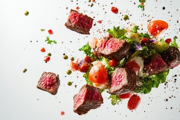 A close-up shot of a plate filled with savory meat and colorful vegetables, perfect for use in lifestyle or editorial content