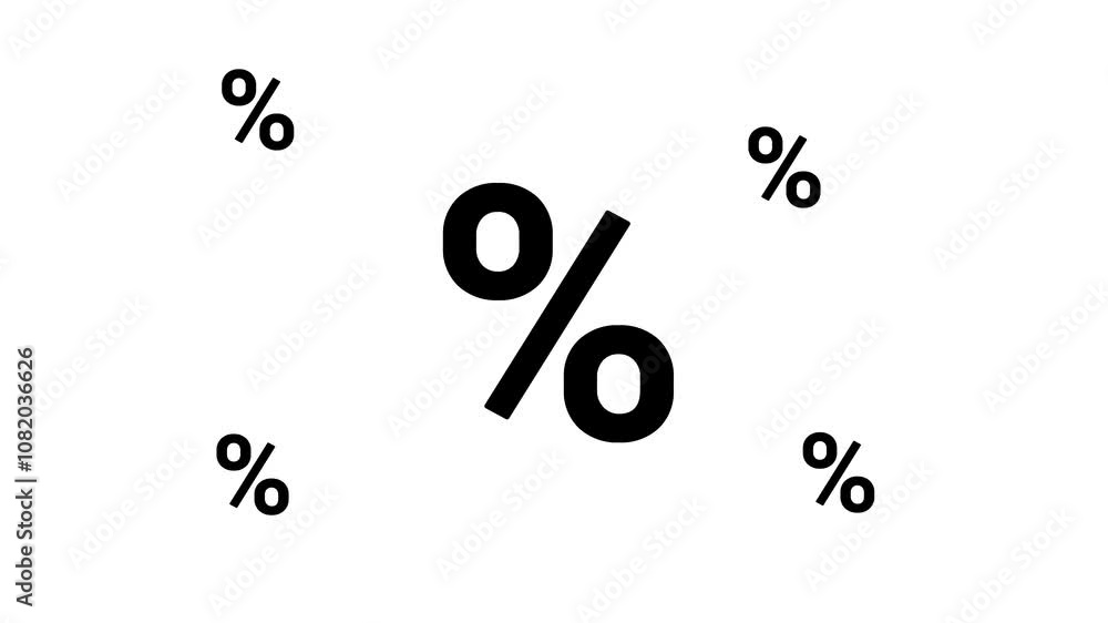 Poster zoom in and out animation the percent symbol. large black symbol in the center and four small symbol