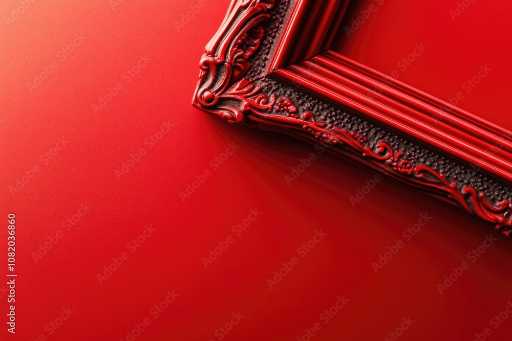 Poster a small red picture frame is hung on a bright red wall, ready for display