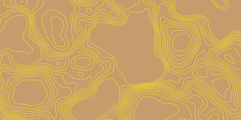 Curve yellow lines abstract topographic map brown background with vector contour map and geography map grid, lines map seamless pattern geographic mountain relief luxury topographic wavy pattern.