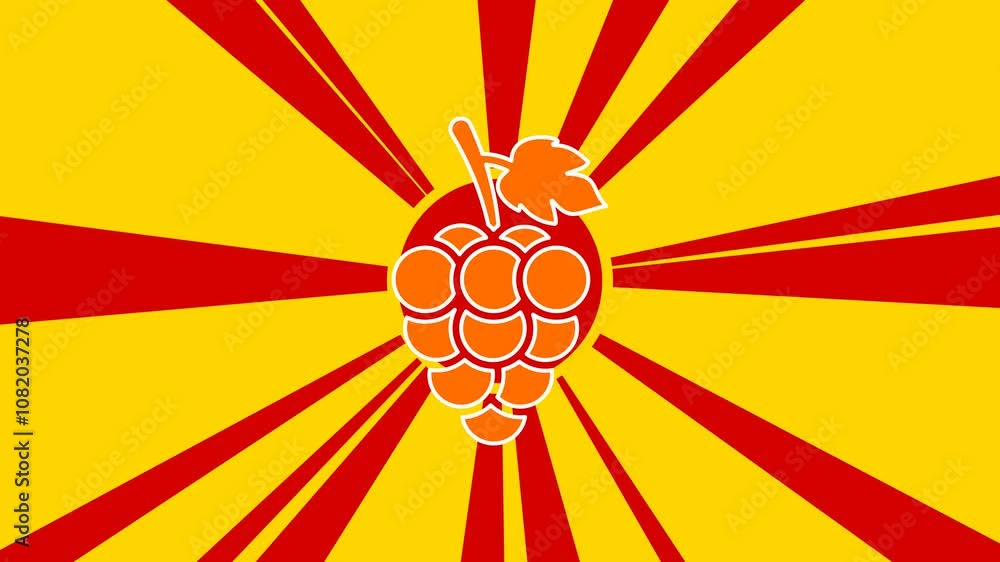 Aufkleber grapes symbol on the background of animation from moving rays of the sun. large orange symbol increa