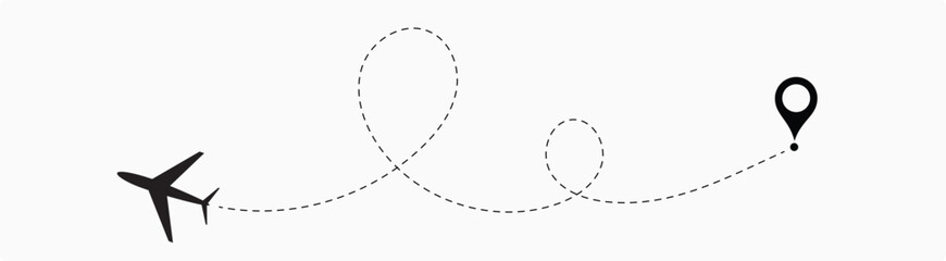Fototapeta premium air plane reach in the destination. air plane route. airplane location. destination. reach. landing. dotted line.