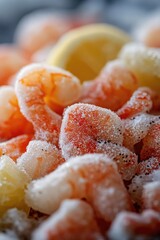 Fresh seafood dish with succulent shrimp, served on a plate with a squeeze of lemon juice