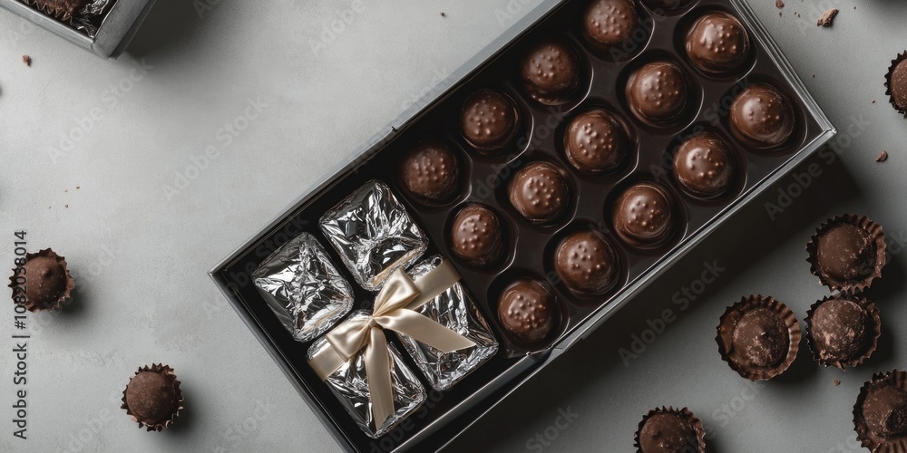Aufkleber a box of assorted chocolates sitting on a table, perfect for snacking or gifting