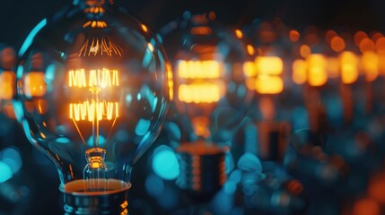 Close up view of a group of incandescent light bulbs.