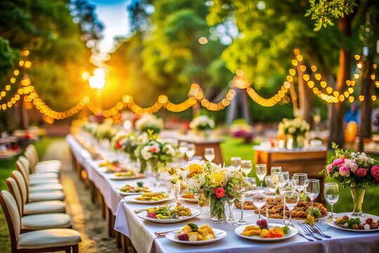 Exquisite wedding feast.  Champagne flows, luxury banquet awaits.