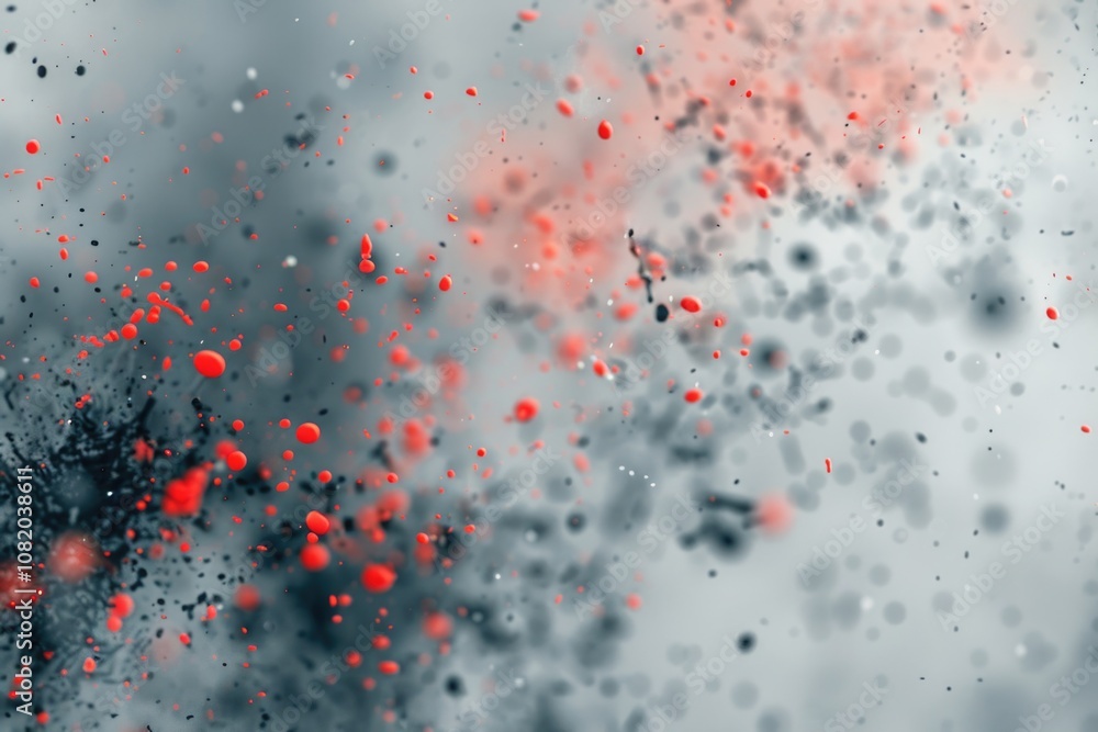 Poster a minimalist design featuring a pattern of red and black dots on a gray background, perfect for use 