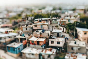 Aerial view of a small town with buildings and roads