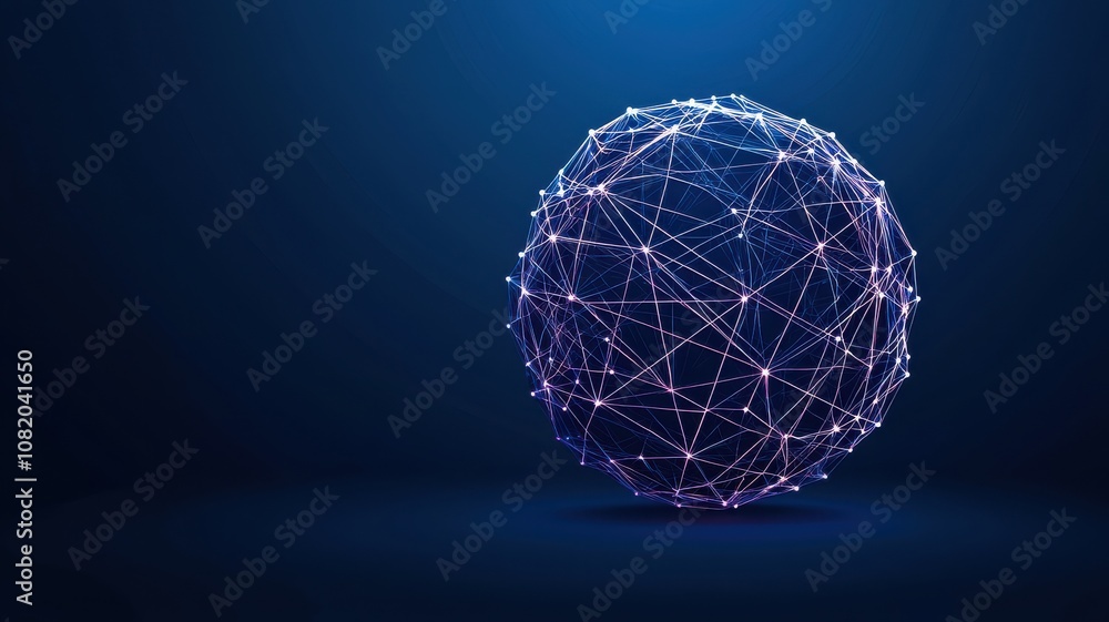 Poster quantum computing of cryptography concept. a glowing sphere made of interconnected dots and lines re