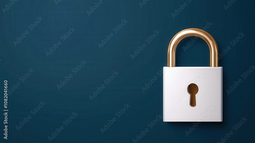 Poster quantum computing of cryptography concept. a closed padlock on a dark blue background, symbolizing s