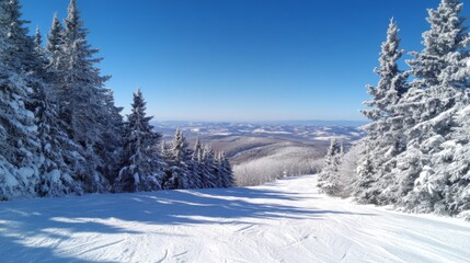 Obraz premium Snowy Mountain Ski Slope with Pristine Blue Sky