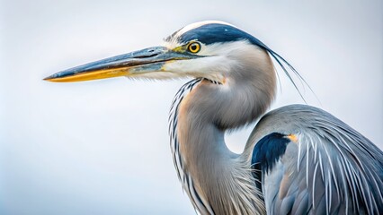 Fototapeta premium A Graceful Blue Heron Silhouetted Against a Soft White Background in Minimalist Photography Capturing the Beauty of Nature