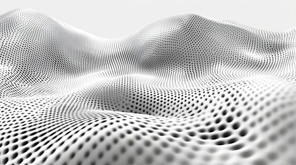 An abstract digital background featuring a futuristic wave of dots and lines representing digital technology in a 3D rendering