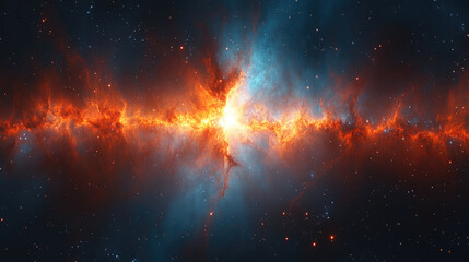 Bright gases and stars erupt in a cosmic display, showcasing the dynamic beauty of the universe in a vast, star-filled environment