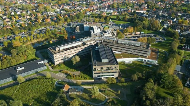 az sint blasius hospital complex illustrates extensive facilities for patient treatment healthcare significance forward aerial drone view footage 