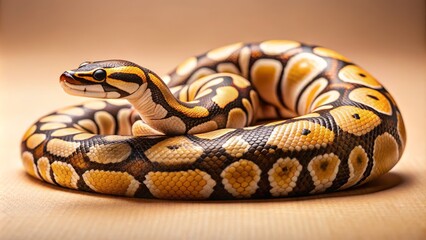 Obraz premium Minimalist Spider Morph Ball Python in Serene Natural Setting, Captivating Scales and Subtle Colors, Perfect for Reptile Enthusiasts and Nature Photography Lovers