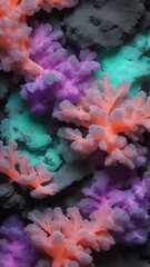 vertical Coral, Mint, Violet, Charcoal, Indigo glowing gradient background, a soft grainy noise texture with shimmering highlights and Smooth Transitions for a dynamic effect