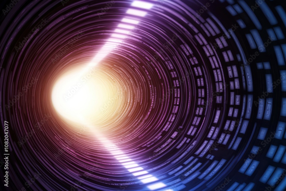 Poster quantum computing of cryptography concept. a mesmerizing tunnel of light, spiraling into a bright co