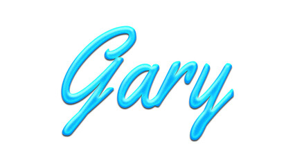 Glowing blue effect of name Gary on white background.