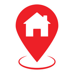 Red map pin for indicating a home or residential location. Location marker above a surface