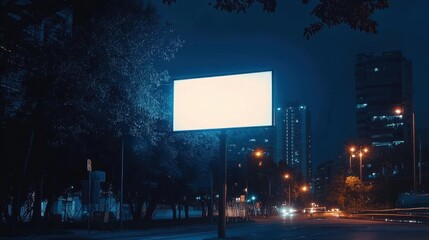 Empty Billboard at Night in Urban Setting