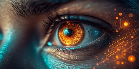 Close-Up of an Eye with Digital Circuitry