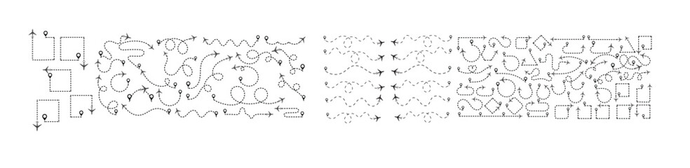Airplane Route Dotted Line.  travel, location pins, map pins. Plane, airplane, aircraft paths. Vector illustration EPS 10
