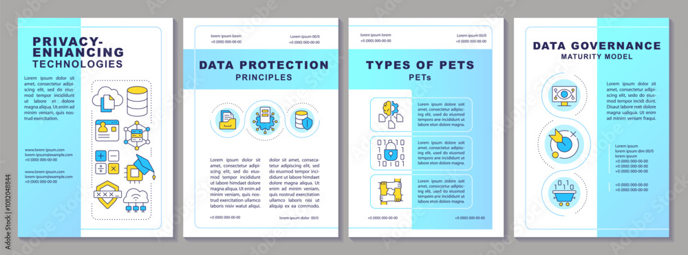 Poster privacy-enhancing technologies blue gradient brochure template. leaflet design with linear icons. ed