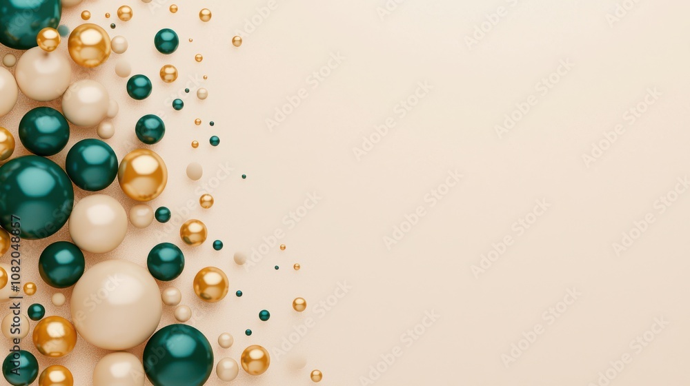 Poster dynamic arrangement of glossy balls and orbs minimalist background abstract design studio environmen