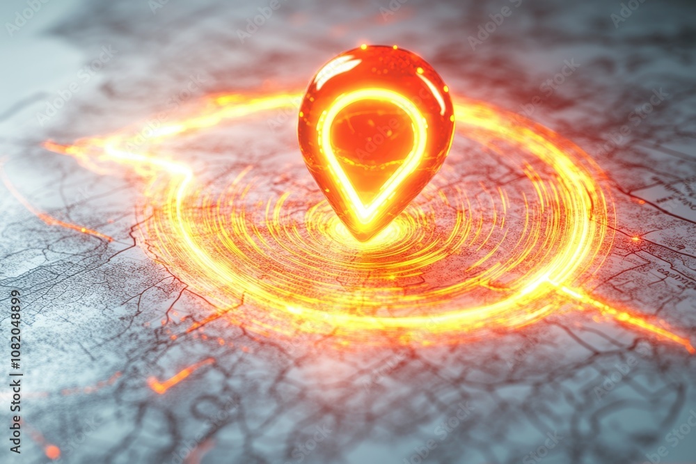 Poster a map marker with a glowing circle symbolizing navigation or guidance