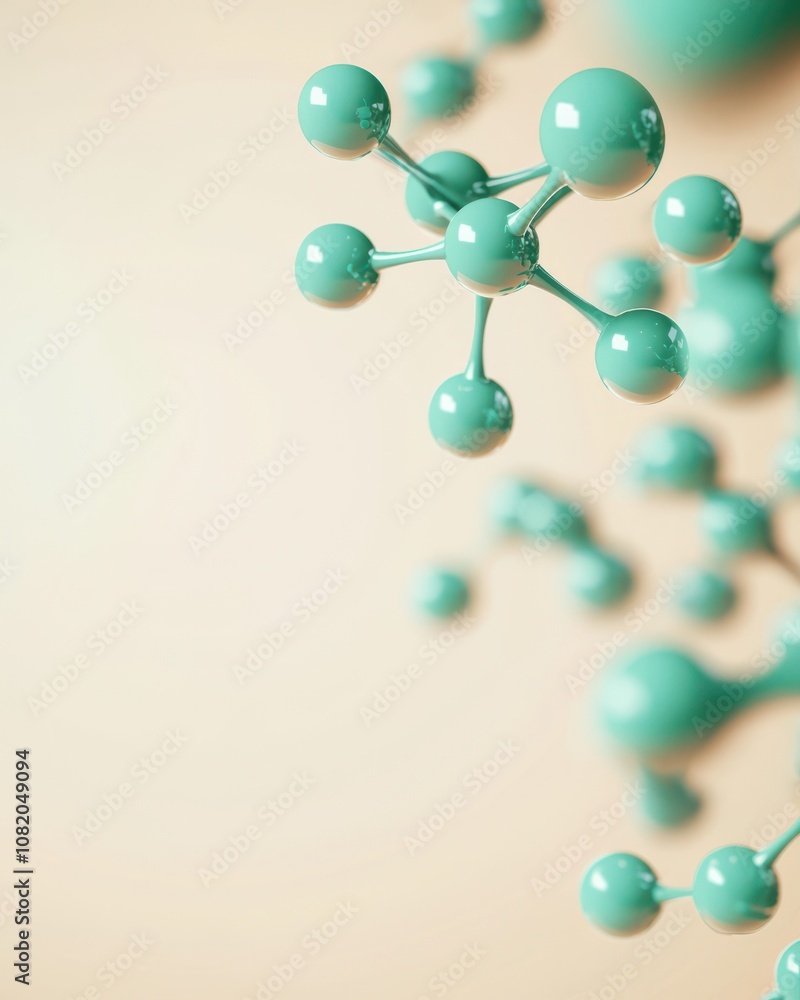 Poster exploring molecular structures laboratory setting scientific illustration minimalist design close-up