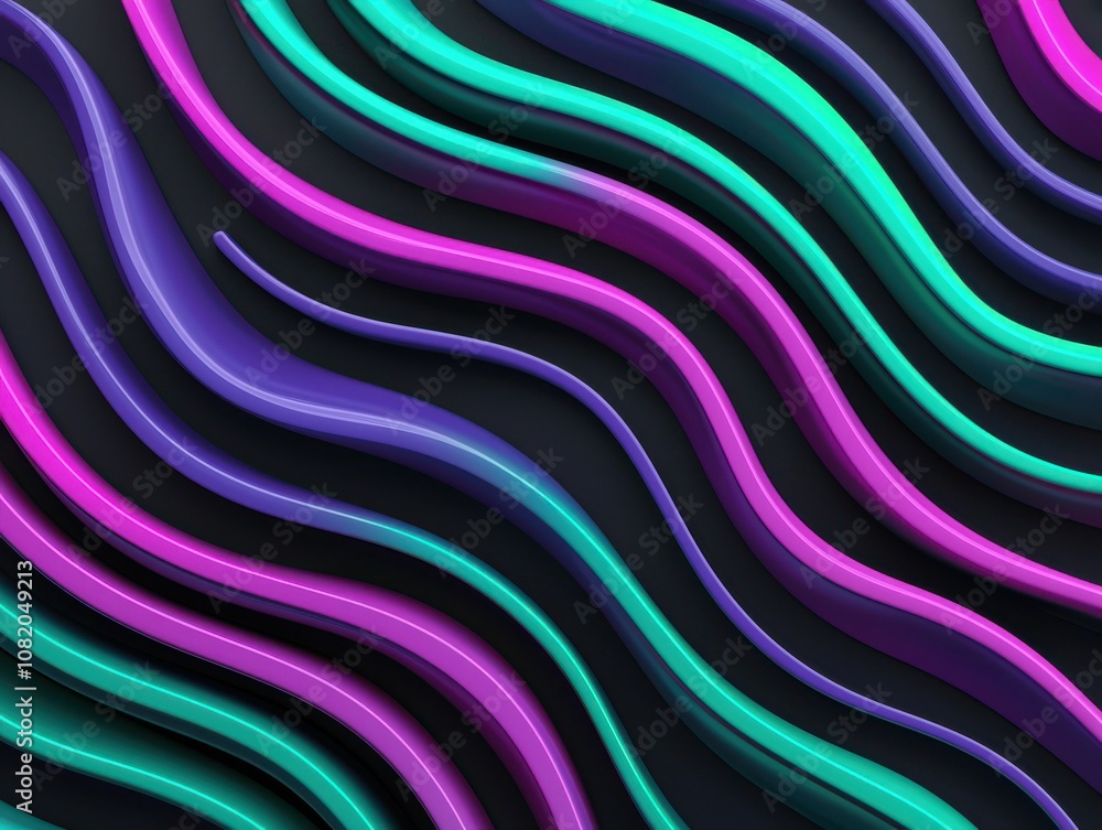 Aufkleber dynamic curved lines in vibrant colors abstract design digital art modern aesthetic top-down view vi