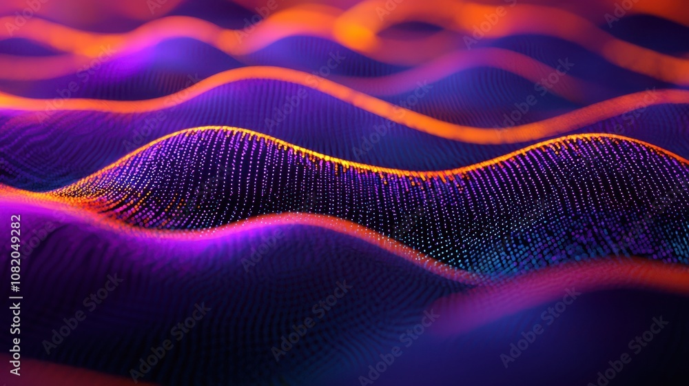 Poster dynamic wave patterns abstract digital art colorful visualization vibrant environment close-up view 