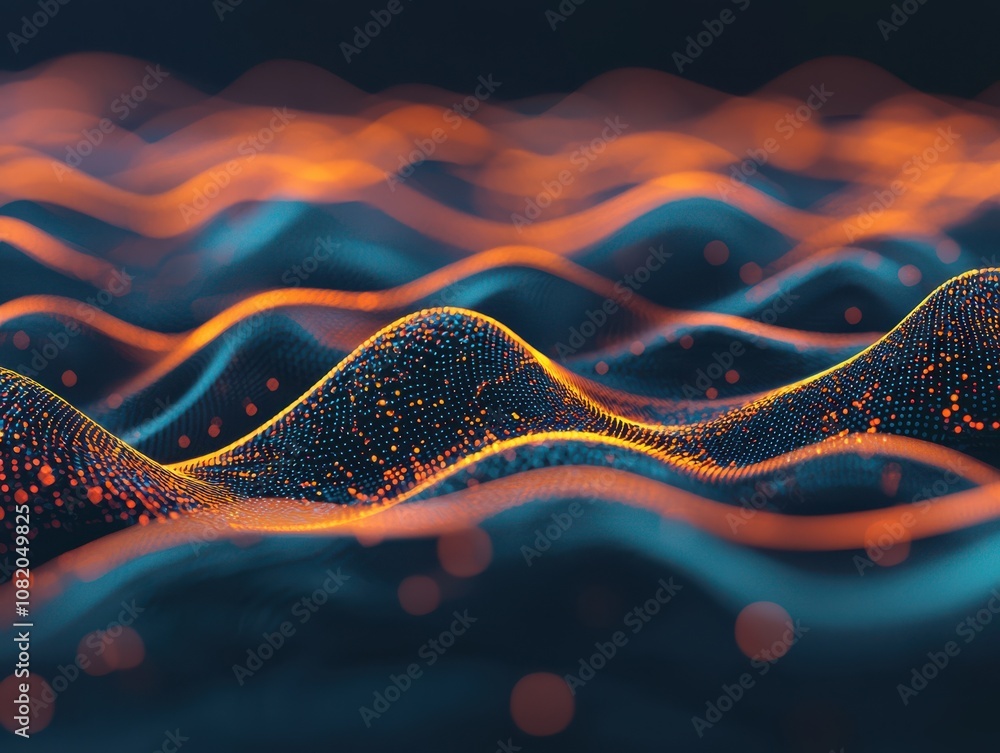 Poster visualizing dynamic waves of digital data abstract science concept futuristic environment high-resol