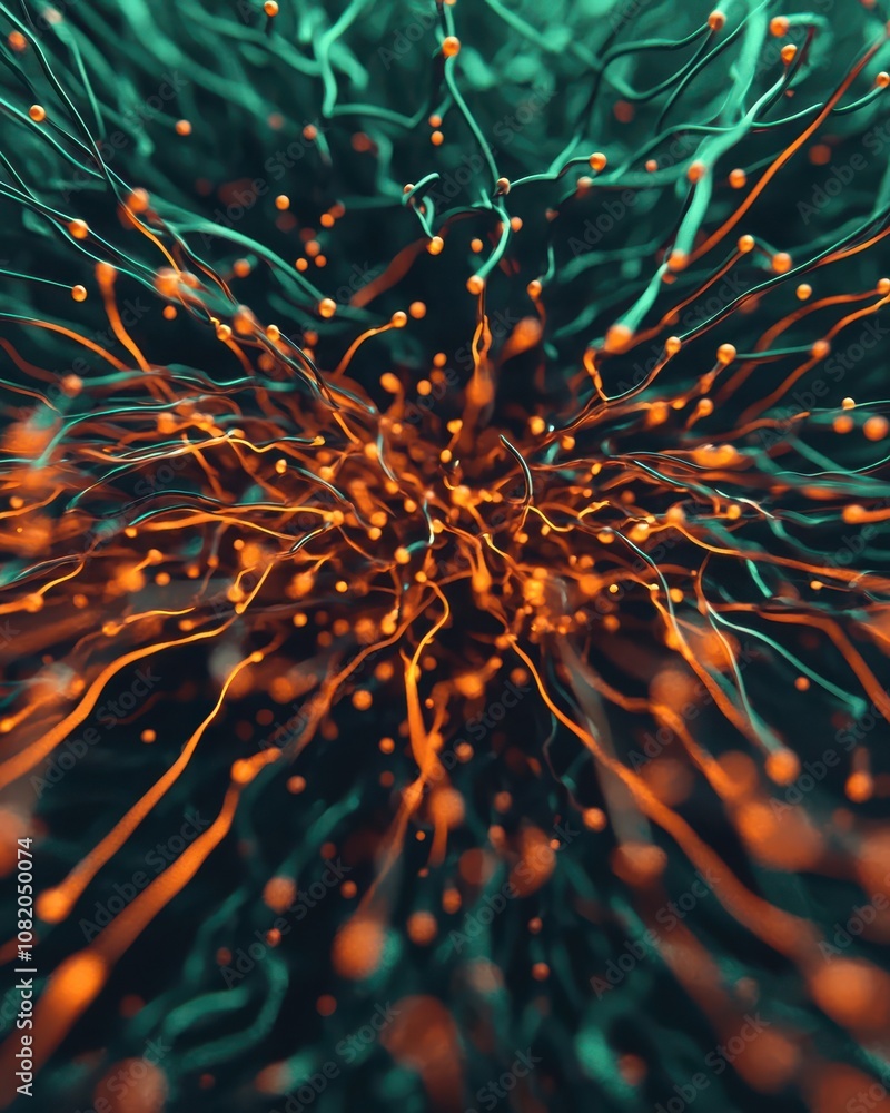 Poster Dynamic visualization of neural connections abstract art digital creation vibrant environment macro viewpoint conceptual representation for innovative science and technology exploration
