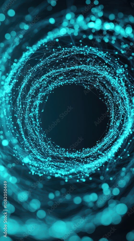 Poster dynamic digital swirl of blue particles abstract visualization technology conceptualization dark bac