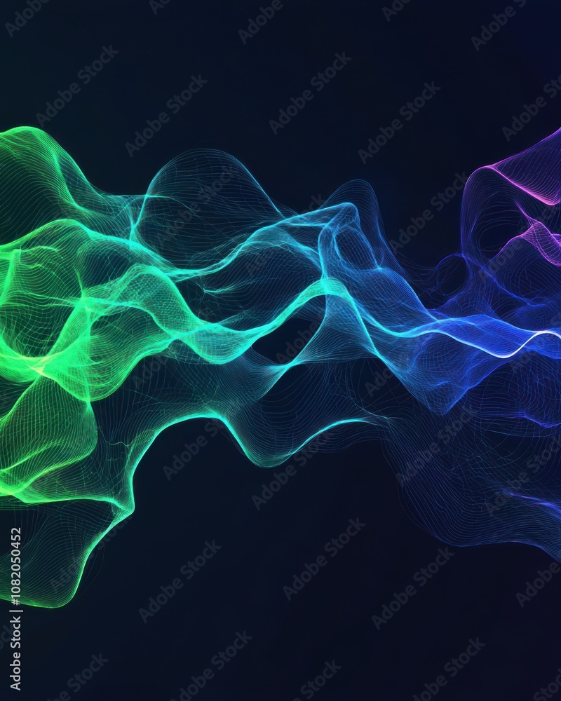 Poster dynamic wave patterns abstract design digital art colorful environment close-up view conceptual moti