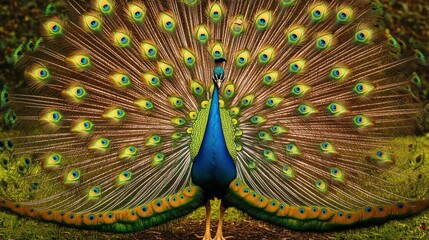 Obraz premium A Peacock with its Feathers Spread in a Fan Shape