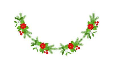 Semicircular Christmas floral garland. Wreath Frame. Spruce evergreen branch
