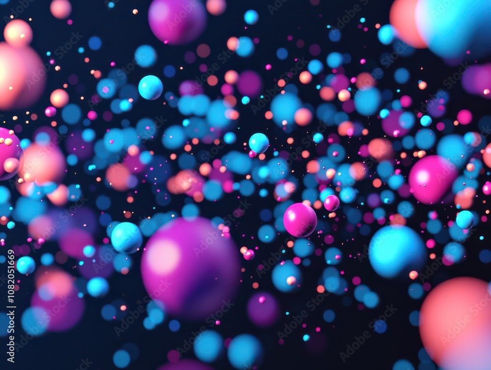 Poster dynamic colorful spheres floating in space abstract visual art digital environment vibrant conceptua