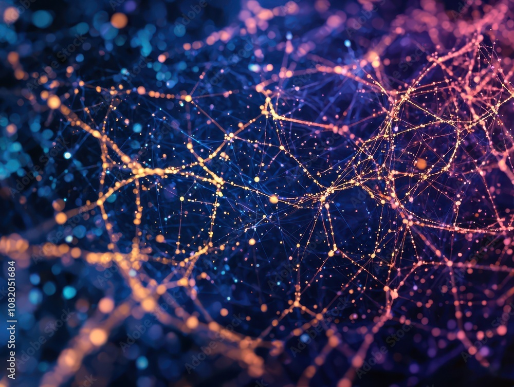 Poster dynamic network visualization of interconnected data points abstract digital art high-tech environme