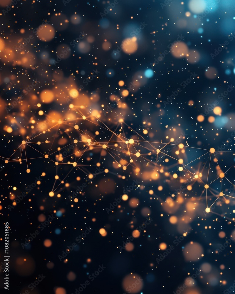 Poster dynamic particles and light trails abstract background digital art dark environment close-up view en