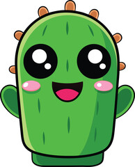 Cute Cartoon Cactus with eyes isolated on a white background