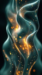 Naklejka premium Abstract wave-like design with glowing particles and fluid motion.